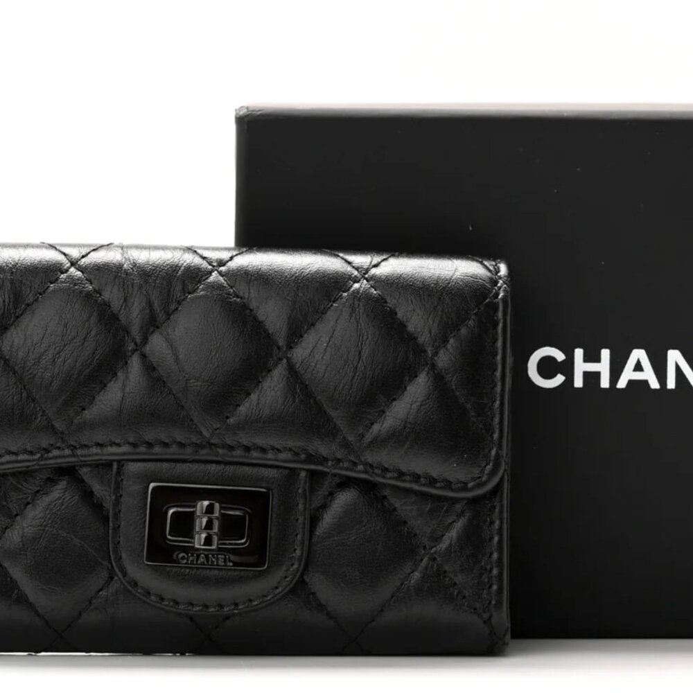 Aged Calfskin Quilted Reissue Flap Card Holder So Black